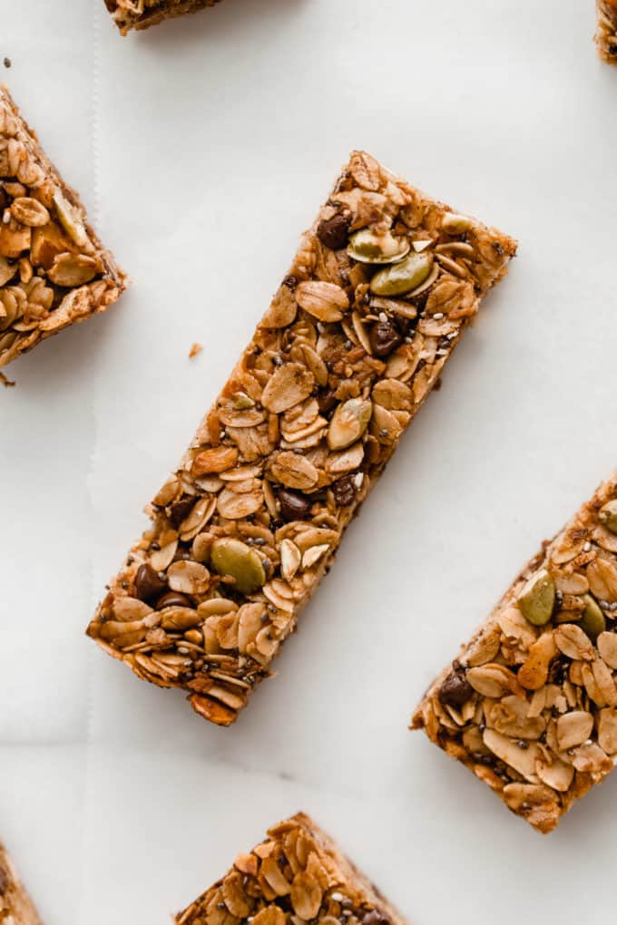 a muesli bar on parchment paper